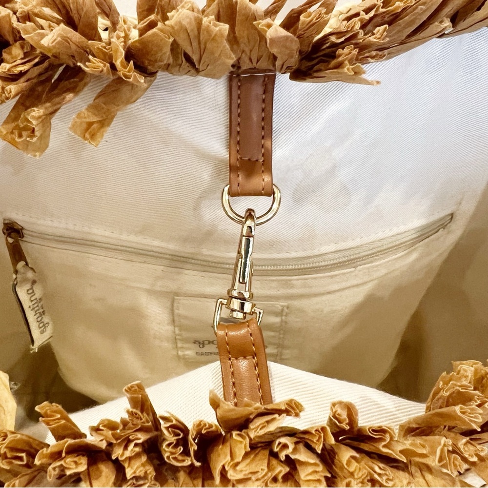 Spartina 449 Bag Womens Straw Fringe Tote Palmetto Leather Straps Beach Resort - Picture 12 of 16
